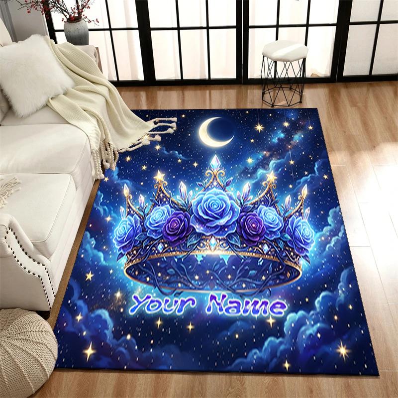 1PC Custom Name "Starry Night Crown" Theme Floor Mat Ideal for Living Room, Game Rooms, Office, Bedroom,Floor Mat Playful Design