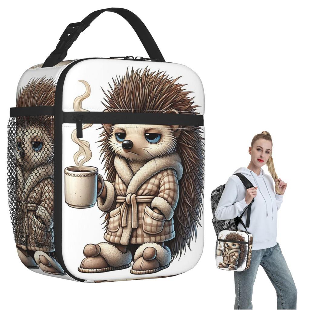 Tired Hedgehog Insulated Lunch Bag for Women Children Portable Food Boxes Thermal Lunch Box Tote