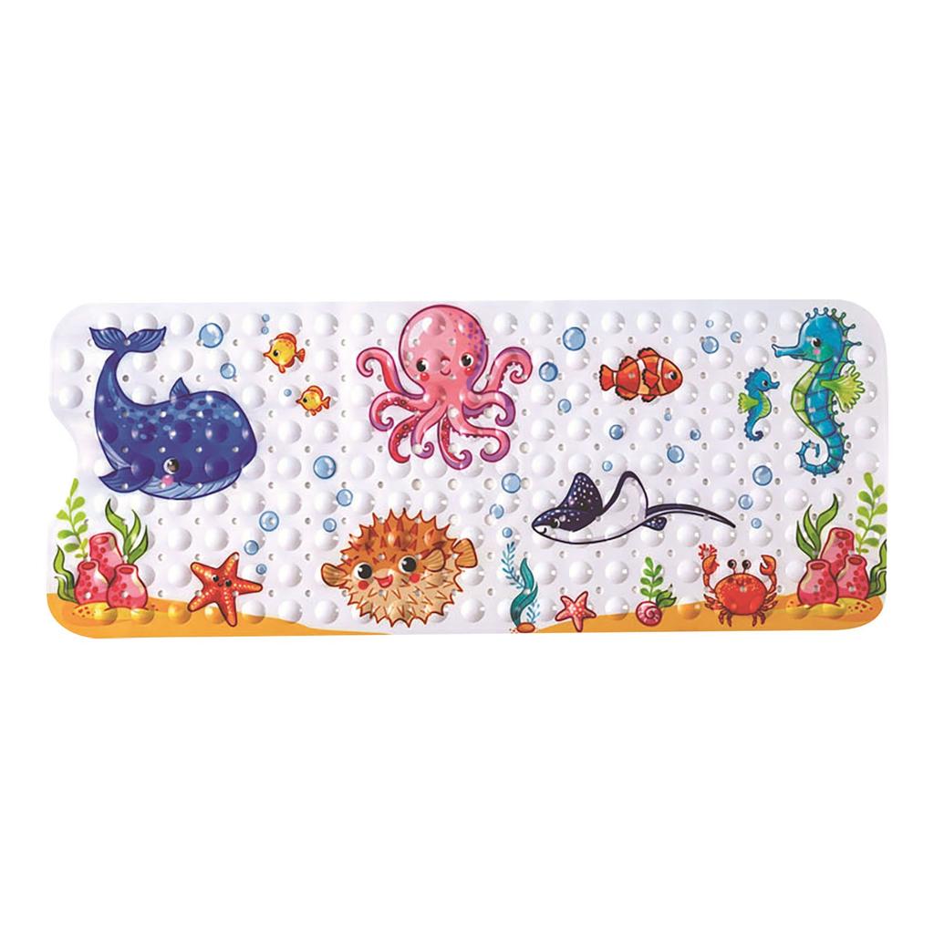 Cartoon Baby Bath Mat, Kids Bathtub Mat Non For Toddler Bath Shower , 39.37In X 15.75In With Holes And Suction Cups Machine Washable