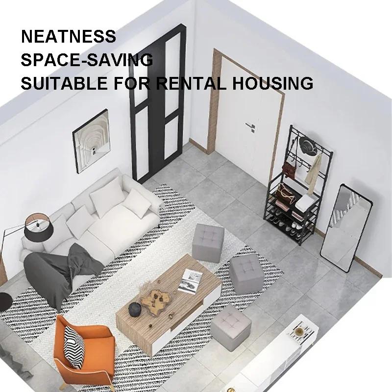 2 In 1 Shoes Clothes Organizer Multipurpose Carbon Steel Coat Rack Space Saving Floor Shoe Shelf Multi-layer Storage Organizer