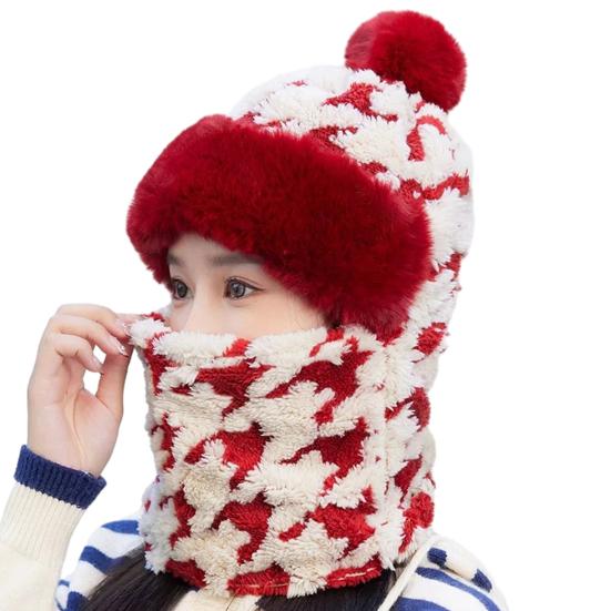 Yousheng Women Headgear 3-in-1 Winter Hat Scarf Hoodie Knit Warm Plush Lined Lightweight Windproof Ridding Hat Outdoor Activities Skiing Hiking