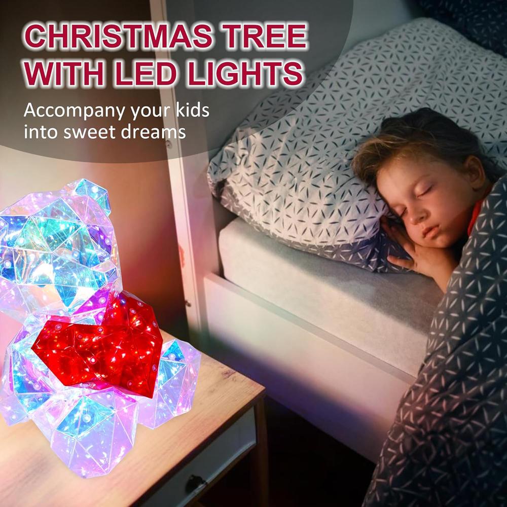 Large Prismatic Iridescent Love Bear With LED Lights, Colorful Glow Indoor Decorations for Girlfriend Valentine's Day Gift