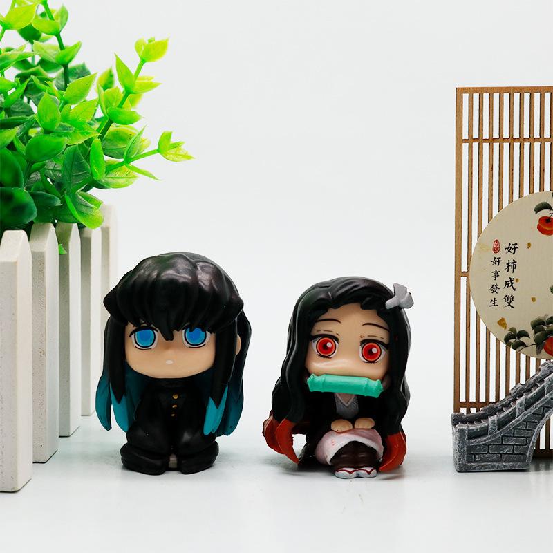 8Pcs/Set Q Version Demon Slayer Action Figure, Sitting Ghost Doll, Tanjiro, Nidouzi, Inosuke, Zenizu Movie Model Toys, Gifs