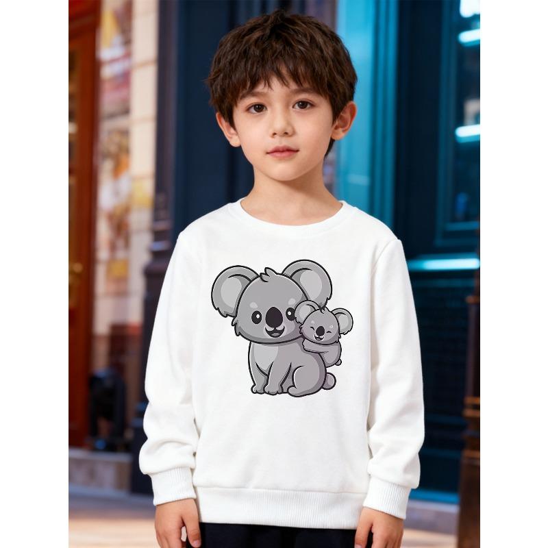 European sizes Kids' Stylish Sweatshirt, Round Neck Pullover , Featuring a Cartoon Koala Print, Suitable for Daily Casual Wear And Outdoor Activities