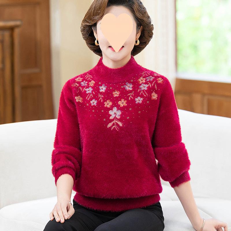Mutter Winter Nerz-Fleece, Damen-Innenwarmbluse für das mittlere Alter, Mittelalterliche und ältere Plus Samt Dickes Unterhemd