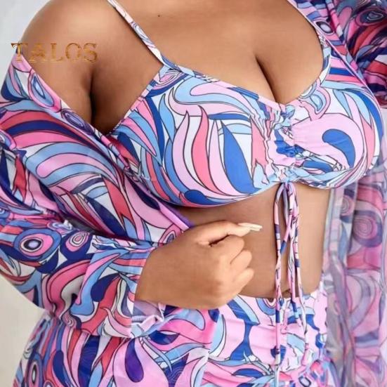 3 sztuk/zestaw kobiety seksowne bikini zestaw drukuj biustonosz typu Sling biustonosz wysokiej talii kąpielówki krem ​​do opalania zestaw kardigan szybkoschnący strój kąpielowy kostiumy kąpielowe