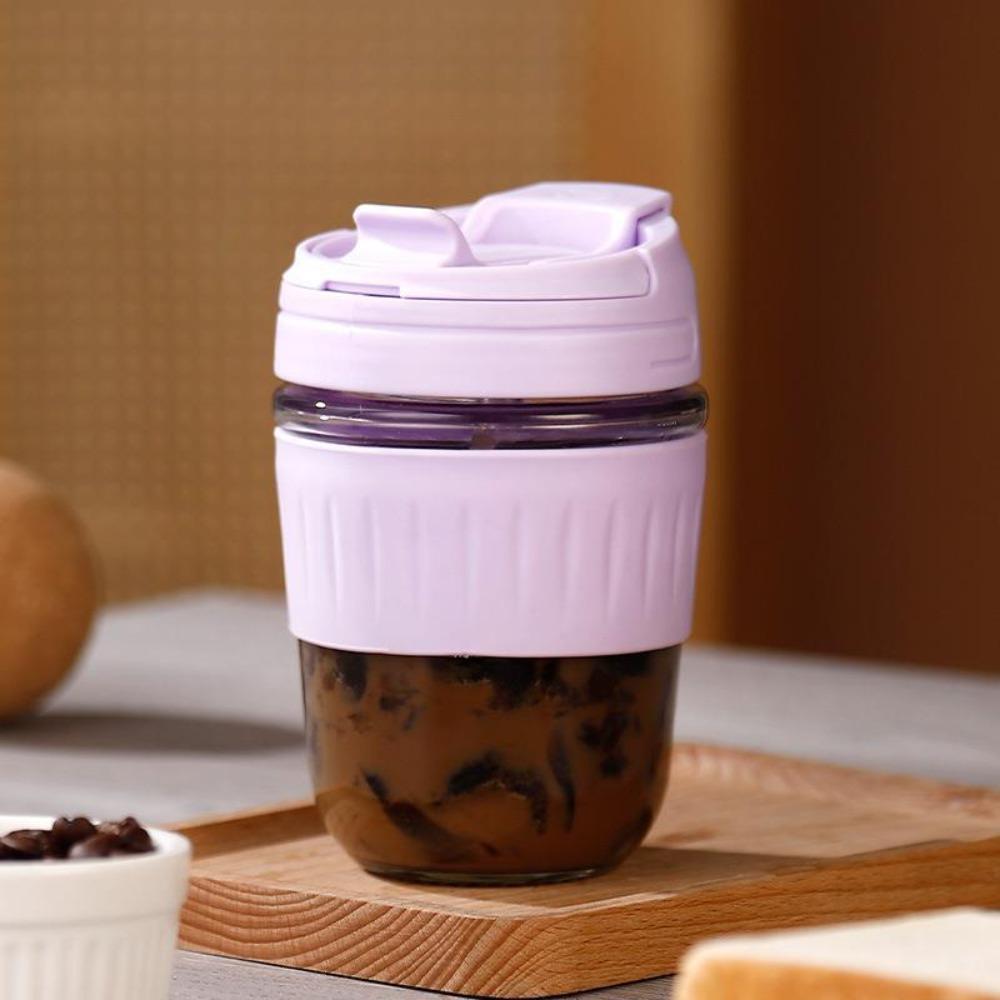

10pcs With Lid Stripe Coffee Glass Cup with Straw Glass Water Bottle Travel Accessories Style C