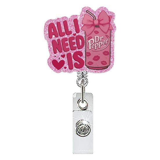 Cute Badge Reel Nurse Reel, Funny Retractable Glitter Acrylic Name Tag Holder with Decorative Clip, Sparkly ID Card for Teachers Student Staffs