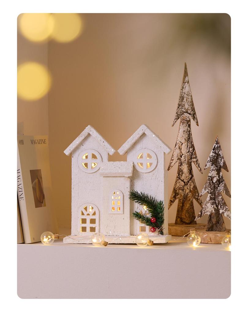 Wooden Luminous Christmas House Ornament with Lights