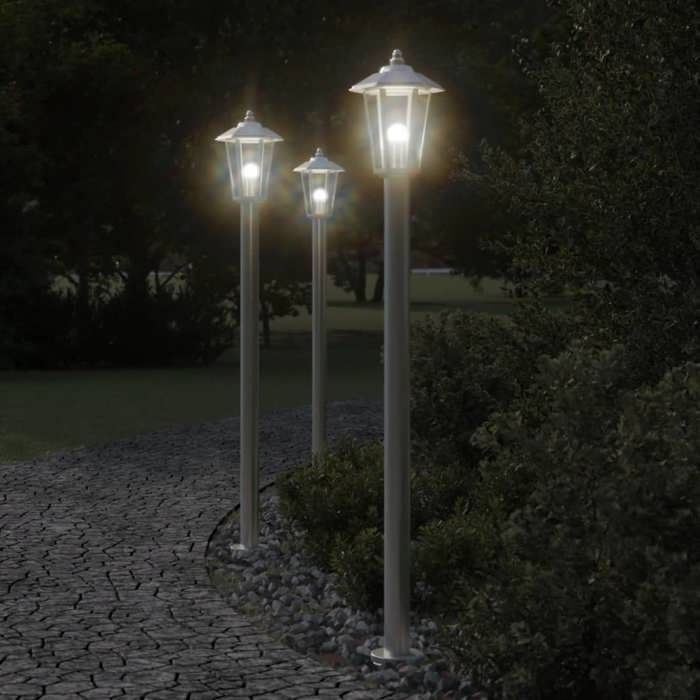 VidaXL Lampadaires d'extérieur 3 pcs argenté 120 cm acier inoxydable, éclairage au sol d'extérieur, éclairage au sol de 4006384