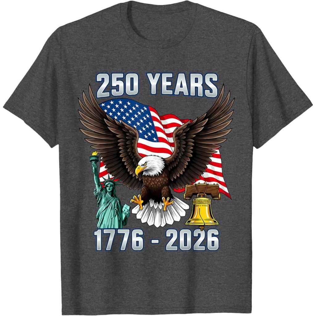 250 Years American 1776-2026 Bicentennial Eagle Graphic T-Shirt Casual Short Sleeve Tee