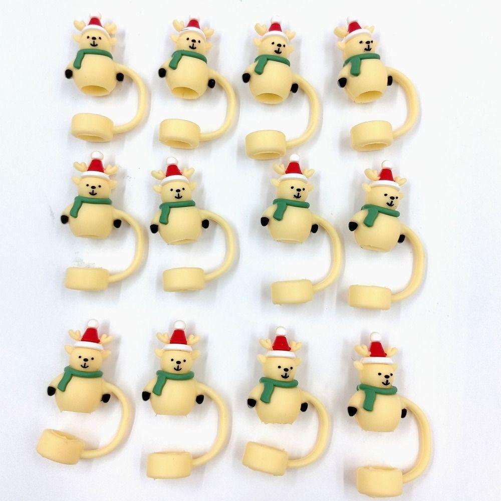 Opakovaně použitelná silikonová zátka na brčko Silikonové krytky na konce brček Nový uzávěr proti prachu na pití Vánoční dekorace