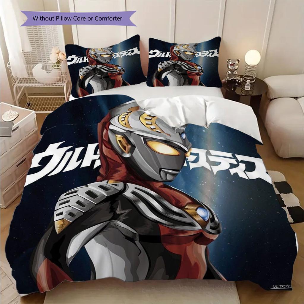 3pc Ultraman cartoon print unbleached bed sheet set(1*Duvet Cover + 2*Pillowcase, Without Core), for bedroom bedding decoration