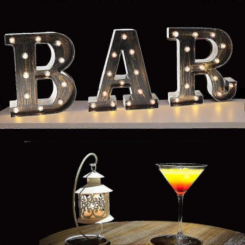 Vintage Industrial Bar Sign Decorative Led Illuminated Letter Lights Marquee Bar Signs - Black Light Up Letters Lighted Bar Decor (23.03-in X 8.66-in