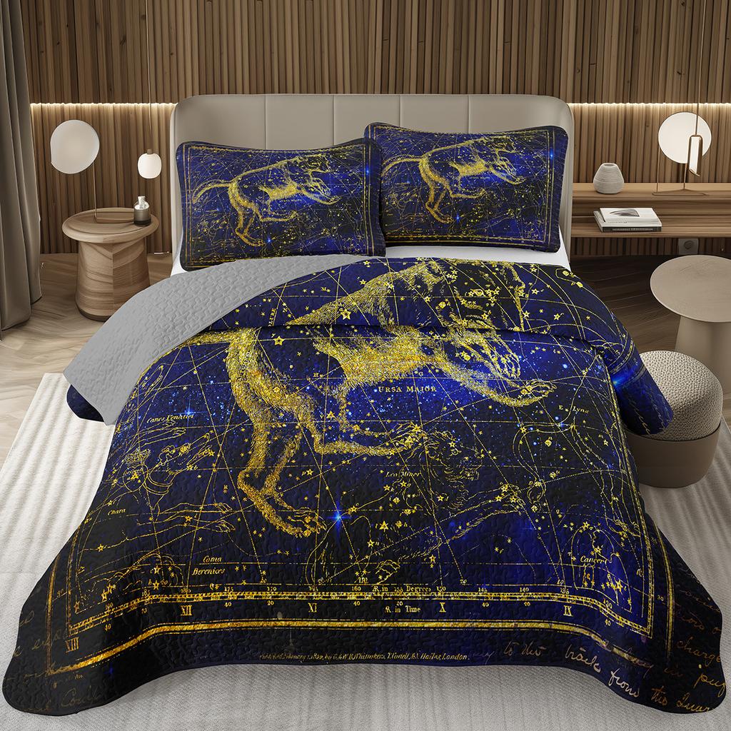 Zodiac Constellation Bedspread Queen/King/Twin Boho Exotic Coverlet Galaxy Star Quilted Bedding Set for Girls Women Room Decor
