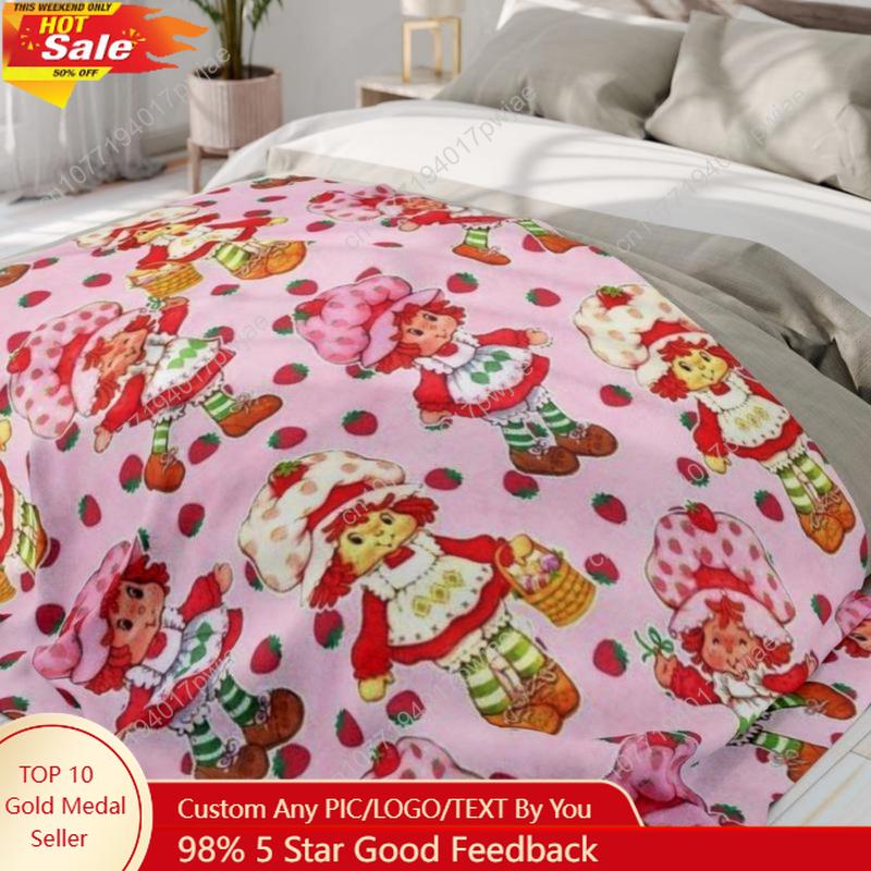 Soft Funny Throw Blanket Strawberry Shortcake Vintage Blanket,1 Count Comfortable Throw,Creative Bedding Custom Blankets 75X95CM