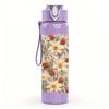 1PC Dried Daisy Beige Neutral Bouquet Print 750ml Color Plastic Sports Water Bottle Leakproof Flip Straw Lid Suitable for Sports Office Home Use