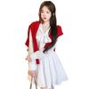 Double-layer Sleeve Throbbing Small White Dress Lace Long-sleeved Shirt Dress French Stunning White Spring and Summer Skirt To Wear