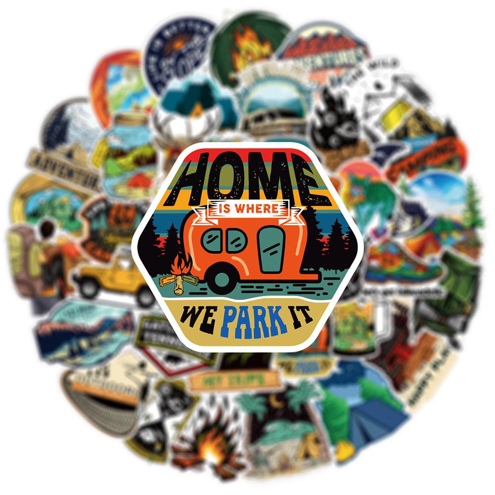 10/30/50pcs Forest Camping Hiking Outdoor Cartoon Stickers Travel Scenery Decals Waterproof Graffiti Suitcase Luggage Bike Car