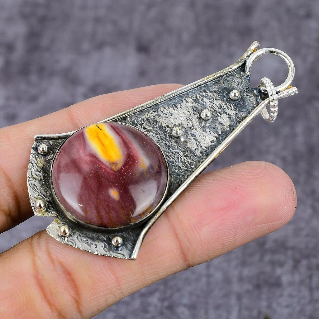 Natural Mookaite Gemstone Handmade 925 Sterling Silver Pendant 2.85" ET-1601