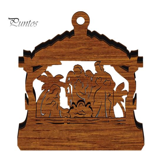Warm Light Christmas Tree Ornaments 3D Wooden Up Ornament, Layered House Snowman Rustic Holiday Decorations Nativity Scene Hanging Decoration for Xmas