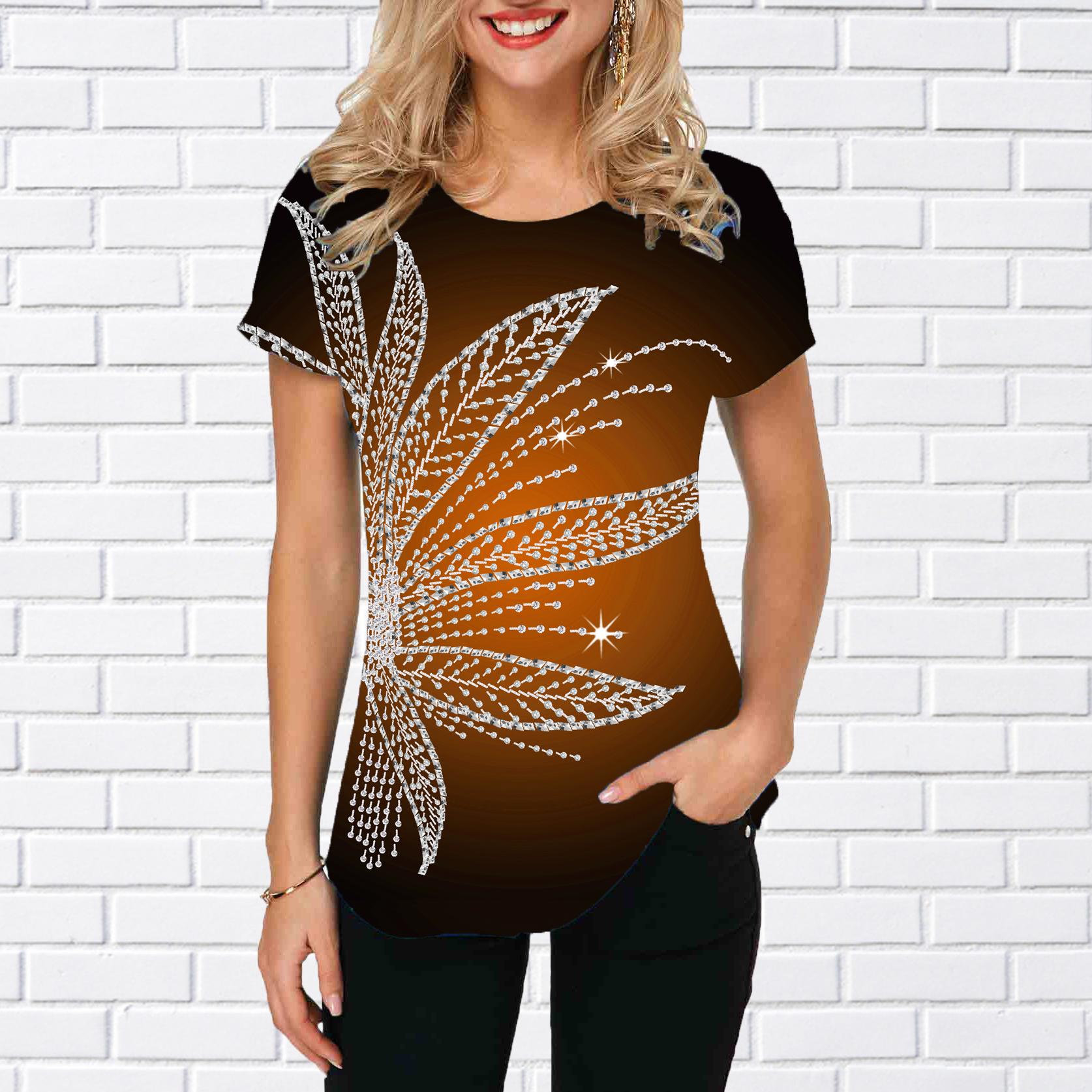 

Жіноча літня футболка трендовий принт ретро мода футболки з коротким рукавом повсякденні друковані топи 8XL помаранчевий