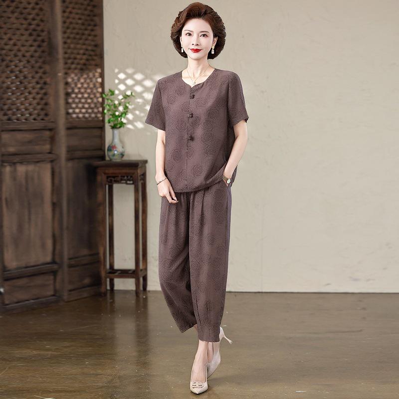 2026 Stylish Cotton Linen Summer T-Shirt Set for Middle-Aged Women
