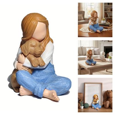 Kleines Mädchen umarmt Haustierhund Miniaturstatue Dekoration Harzornament Verlust von Haustier Mitgefühl Geschenk für Tier- und Haustierliebhaber