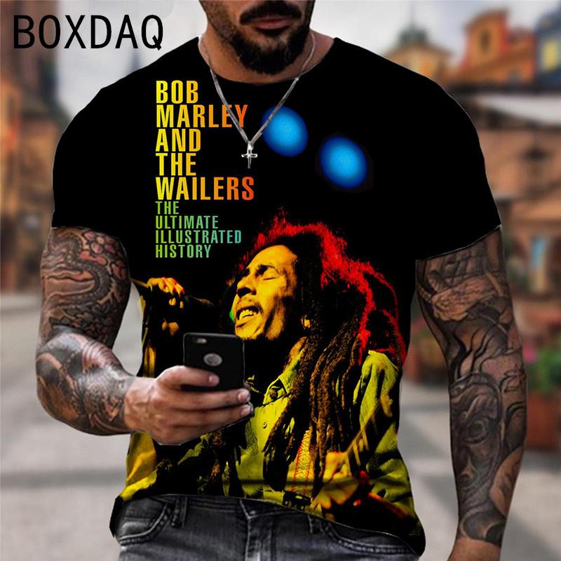 T-shirt Oversize da Uomo Cool Rock Stampa Bob Marley Top Estivi Girocollo