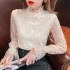 2025 Autumn/Winter Women's Elegant Chiffon Blouse: Korean & European Style, Plus Velvet, Thickened Lace Shirt