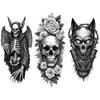 3 Stück Temporäre Tattoos Realistische Temporäre Tattoos Kapuzen-Skelett Wolfskopf und Mond für Arme Oberschenkel Männer