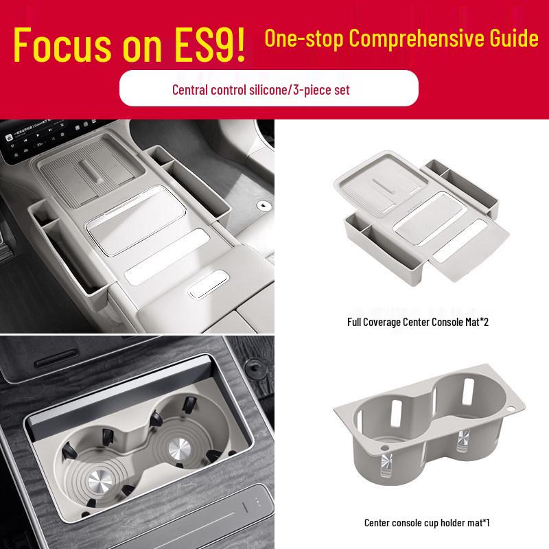 NIO ES9 Center Console Silicone Protective Pad with Full Coverage Cup Holder and Interior Storage