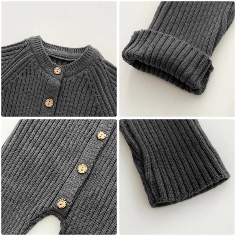 2025 Podzimní Svetr Novorozenci Kojenecké Dívky Chlapci Jednodílné Oblečení Pletený Overal Jednobarevná Kojenecká Chlapecká Kombinéza Zesílené Pletené Oblečení