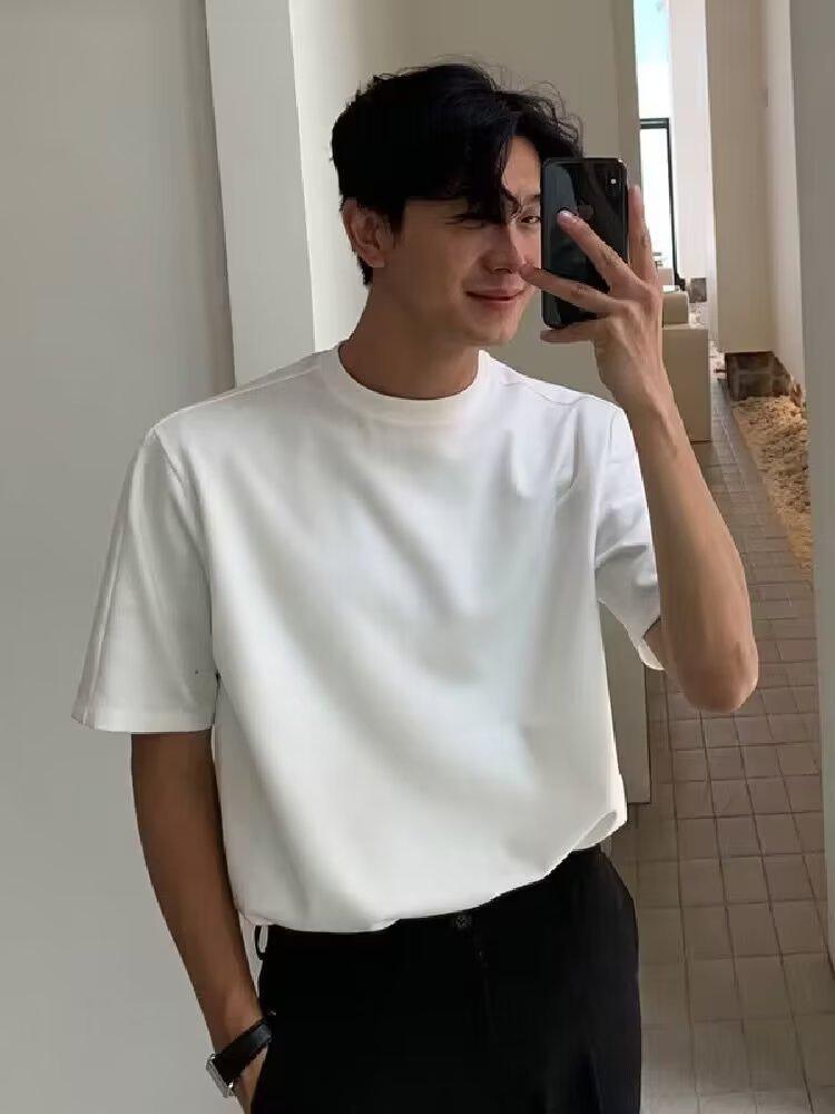 

Мужская модная футболка с наплечниками, летний тренд 2024 года, короткие рукава, свободный крой Medium белый