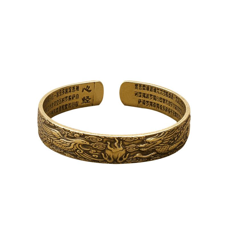 

Браслет из металла с латунным драконом и фениксом, браслет с выгравированной вручную «Сутрой сердца», декоративные аксессуары, миниатюры