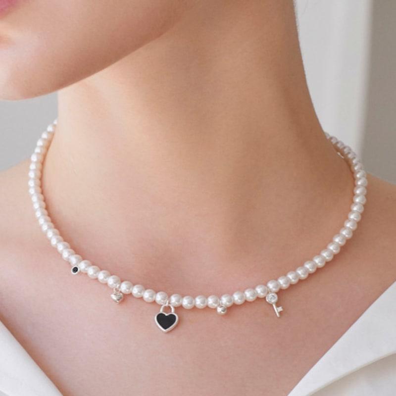 

dmoment (925 silver) Glint pearl heart silver necklace Silver