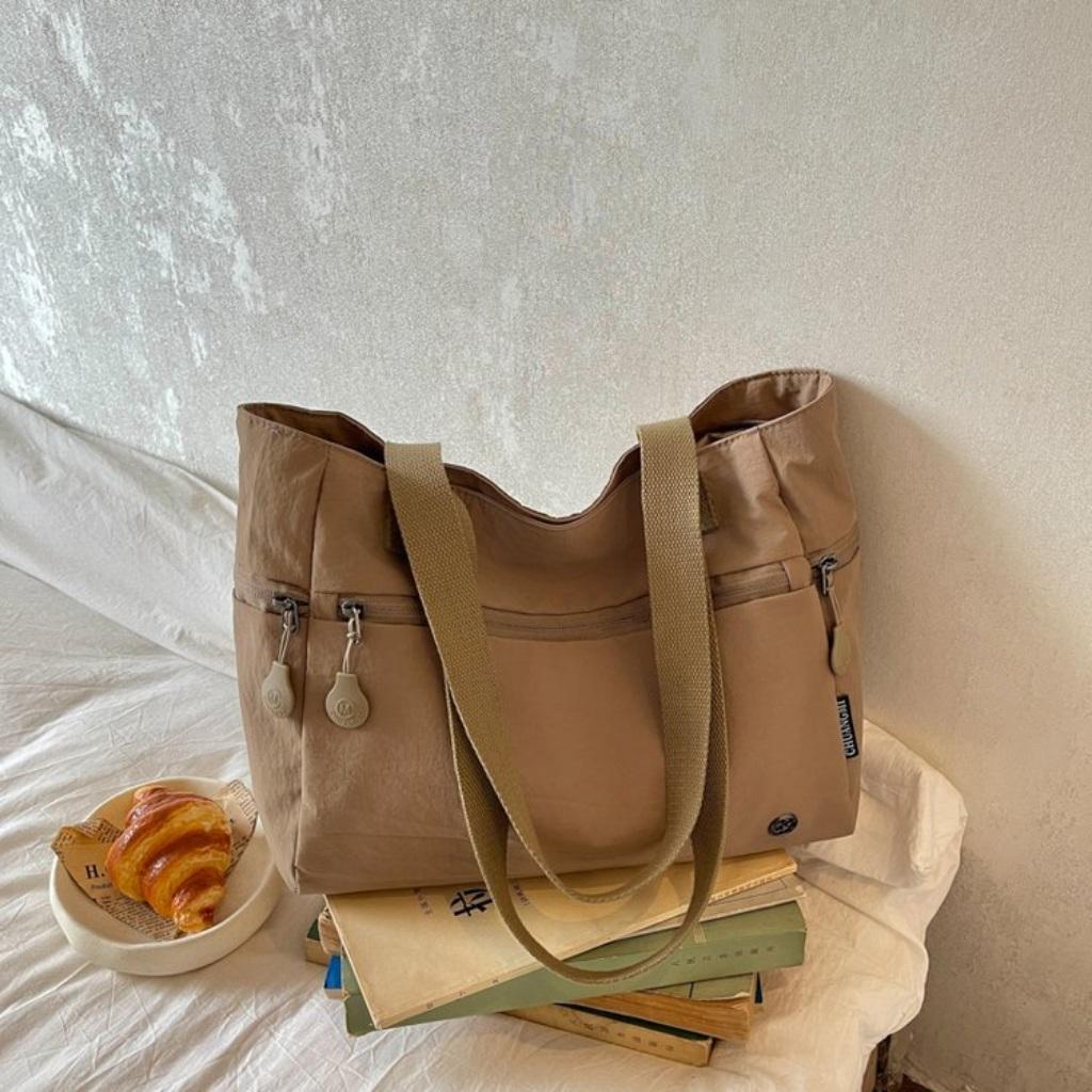 Shoulder Bag Women Canvas Multi Compartment Zipper Storage Daily