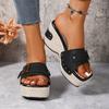 Fashion Fashion Slippers Vintage Buckle Square Toe Slippers Women Shoes Platform Sandals Lady Summer Wear-Resistant Wedge Slides Female