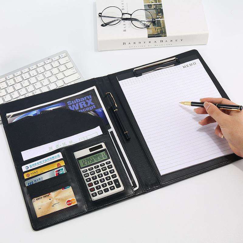 A4 Padfolio Man PU Padfolio File Folder Portfolio Business Document Holder Metal Clipboard Pad Document Organizer Holder Office