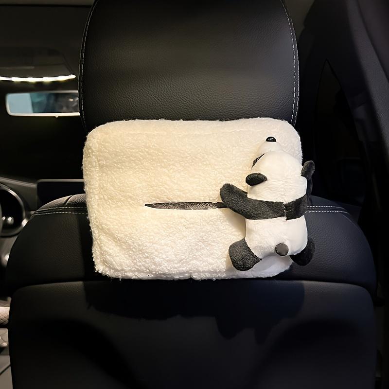 Car Tissue Boxes Panda Bow Plush Accessories Backseat Hanging Tissue Bag Box Holder Hanger Cover Auto Toys Interior Decoration