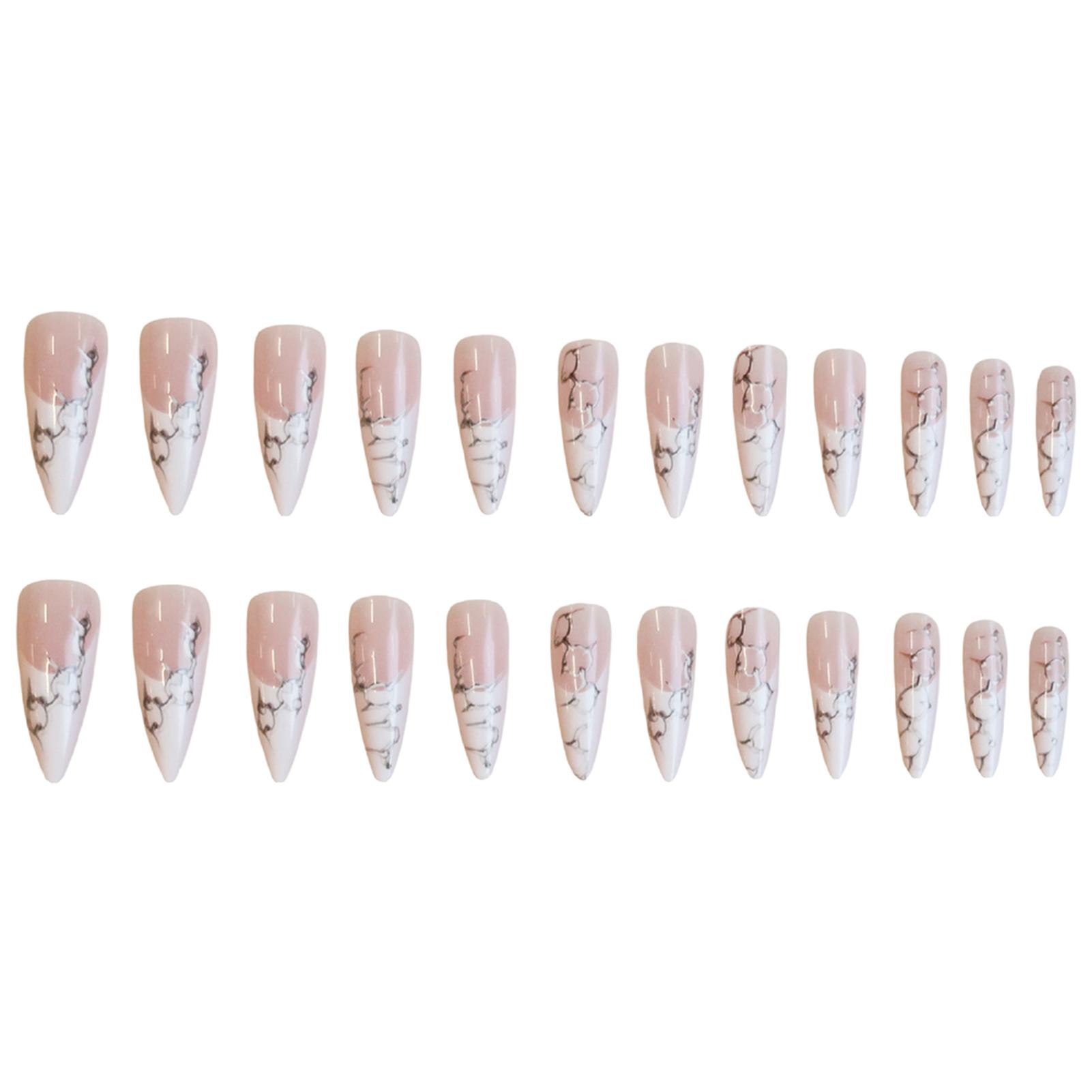 24Pcs Almond Shape False Nails French Tip Fake Nails With Silver Chain Fake Nails Wearable Full Cover Nails Tips For Women