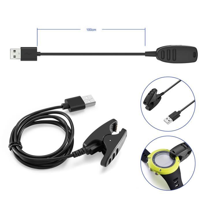 USB Charger Clip Cable for Suunto 3 Fitness/Suunto 5 - SURENHAP - Black - 1m