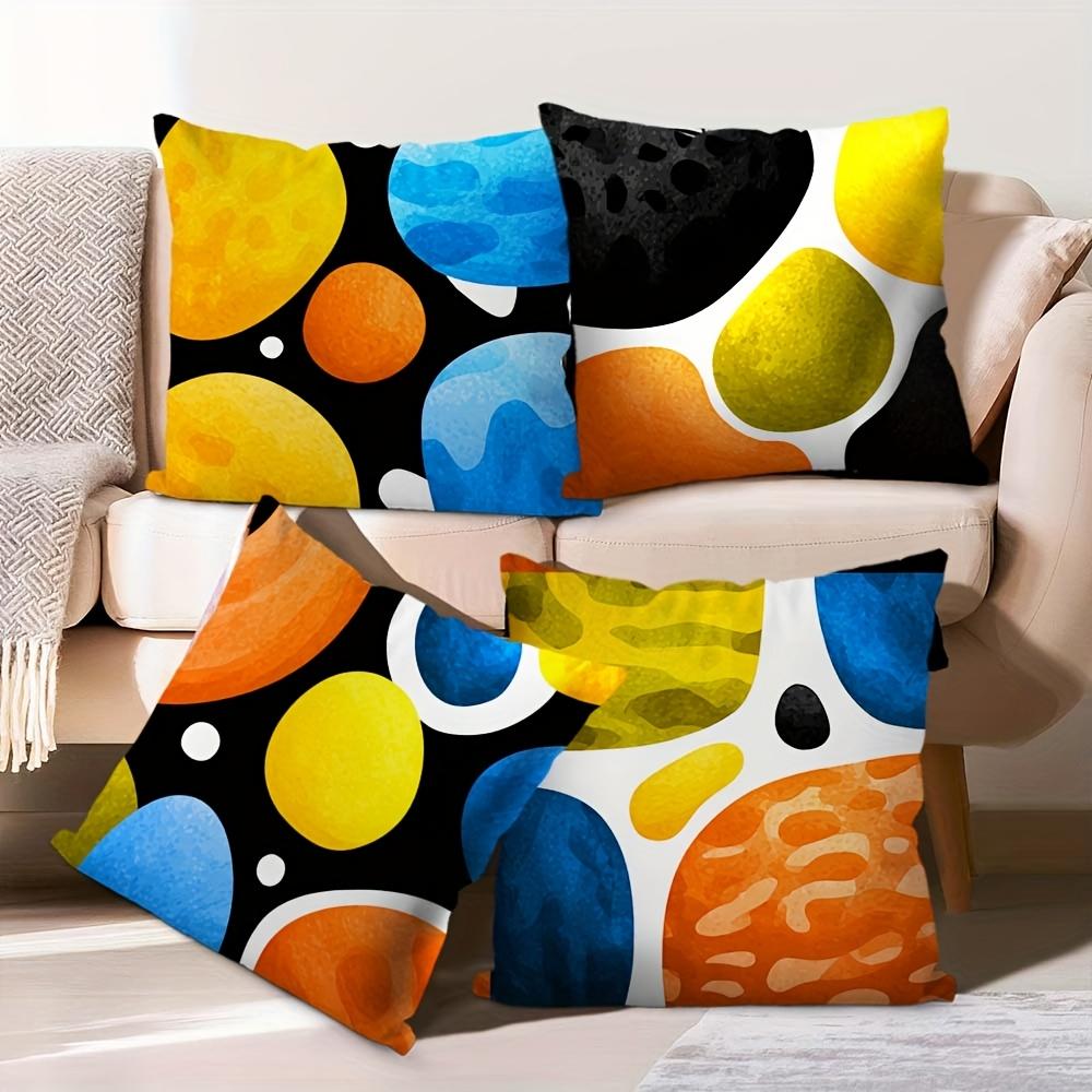 4Pcs Watercolor Planet Double-Sided Printed Throw Pillow Covers, Vibrant Space Planet Print Cushion Cases Bold Modern Home Decor
