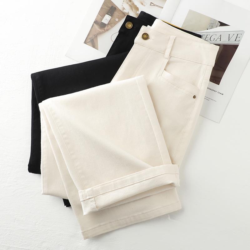 Spring 2025 Women's Off-White High-Waisted Wide-Leg Jeans - Pear-Shaped Figure Slimming