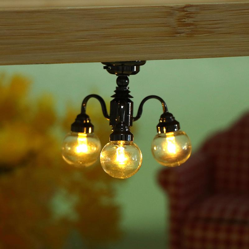 1:12 Dollhouse Mini 3 Arm Ceiling Lamp Chandelier Led Lamp Wall Light Decor Toy