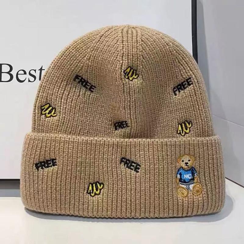 Wool hat cartoon autumn and winter versatile embroidered letter cold hat male cute melon rind parent-child pullover knitted hat