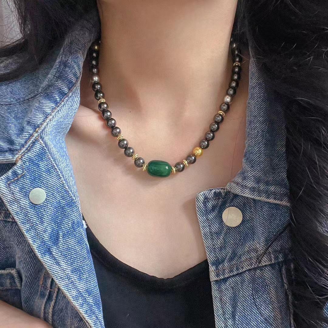 Vintage High Quality Dark Night Black Artificial Tahitian Black Pearl Collarbone Chain Fragrance Agate Necklace Premium