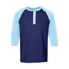 Men's Button-Down Contrast Raglan 3/4 Sleeve Top