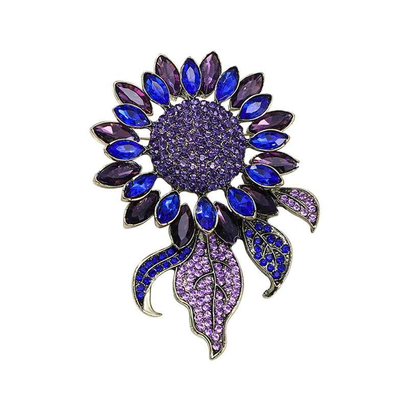 Luxury Vintage Rhinestone Sunflower Exaggerated Brooches Badges For Women Men Retro Classic Design Crystal Accessories Pins
