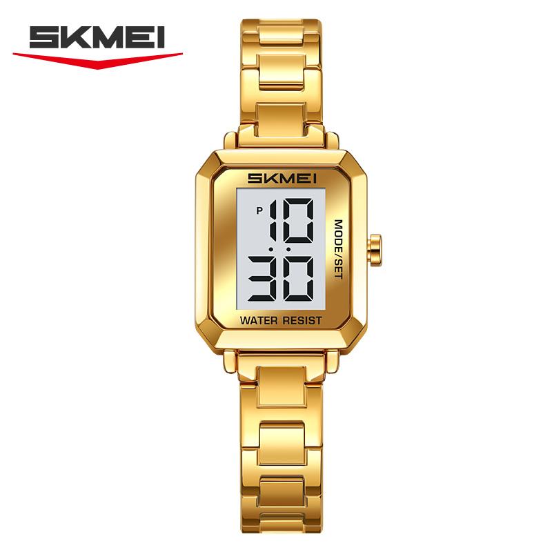 SKMEI 2581 Retro Square Elegant Lady's Digital Watch Small Dial Multifunction Chic Trendy Electronic Clock Gift